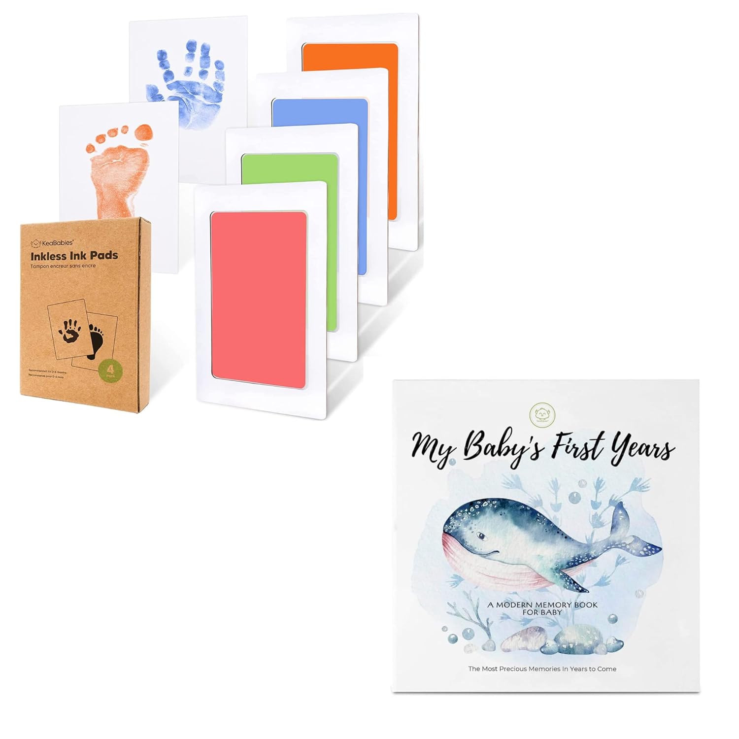 KeaBabies 4-Pack Inkless Hand and Footprint Kit and First 5 Years Baby Memory Book Journal - Ink Pad for Baby Hand and Footprints - 90 Pages Hardcover First Year Keepsake Milestone Baby Book