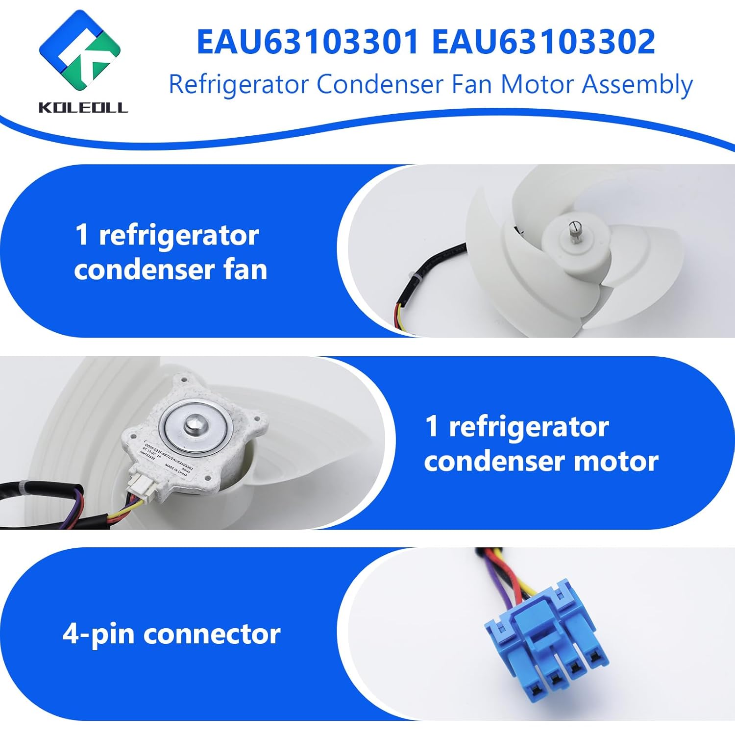 EAU63103301 EAU63103302 Refrigerator Condenser Fan Motor Assembly Fits for LG Replaces 4509126 AP6235485 PS12080244 EAP12080244