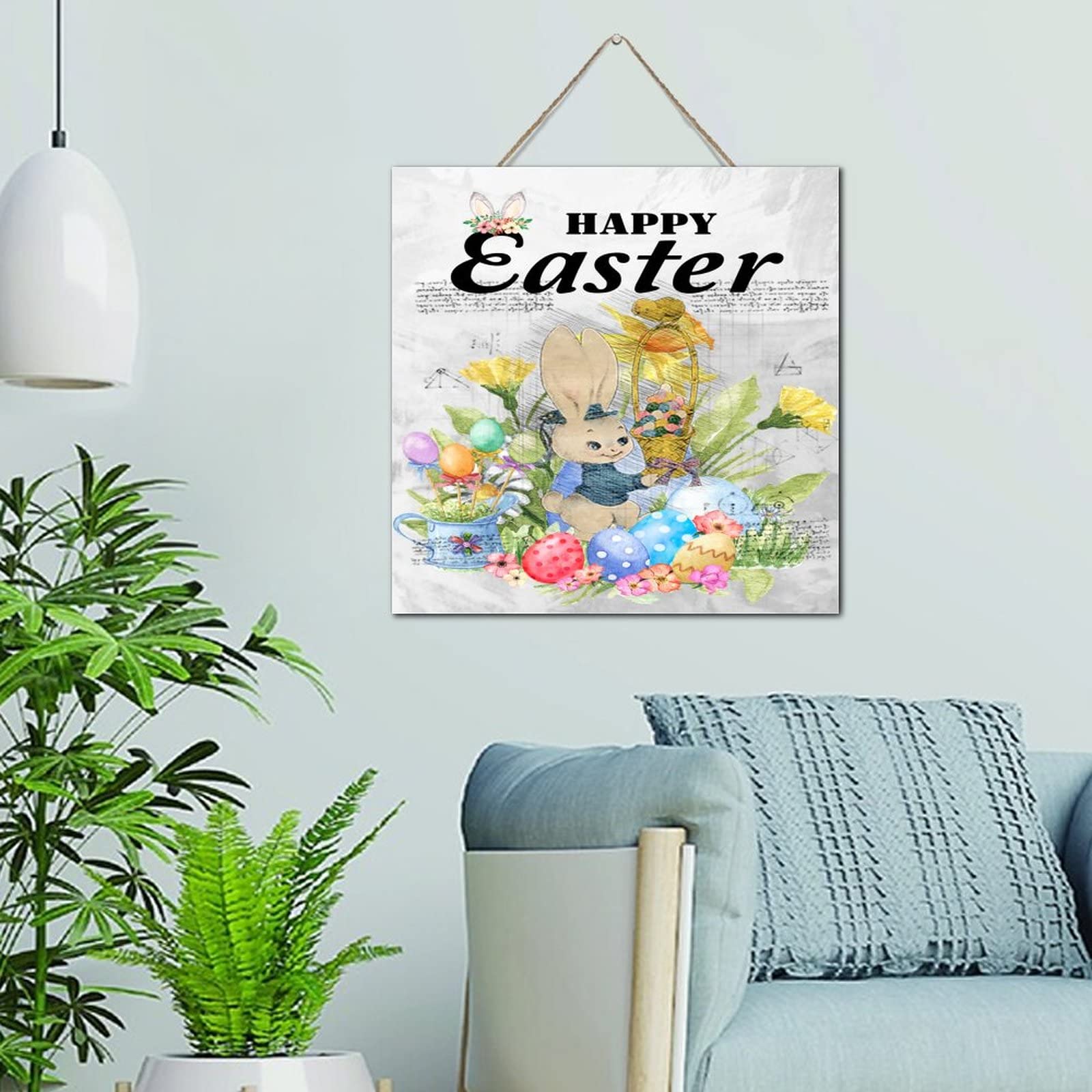 Plaque murale décorative en bois rustique premium Happy Easter Bunny 30cm