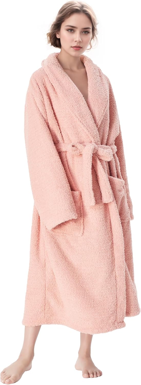Catalonia Womens Plush Long Robe, Shawl-collar Warm Comfy Fluffy Bathrobe, Valentine's Day Gift, Mother's Day Gift for Women