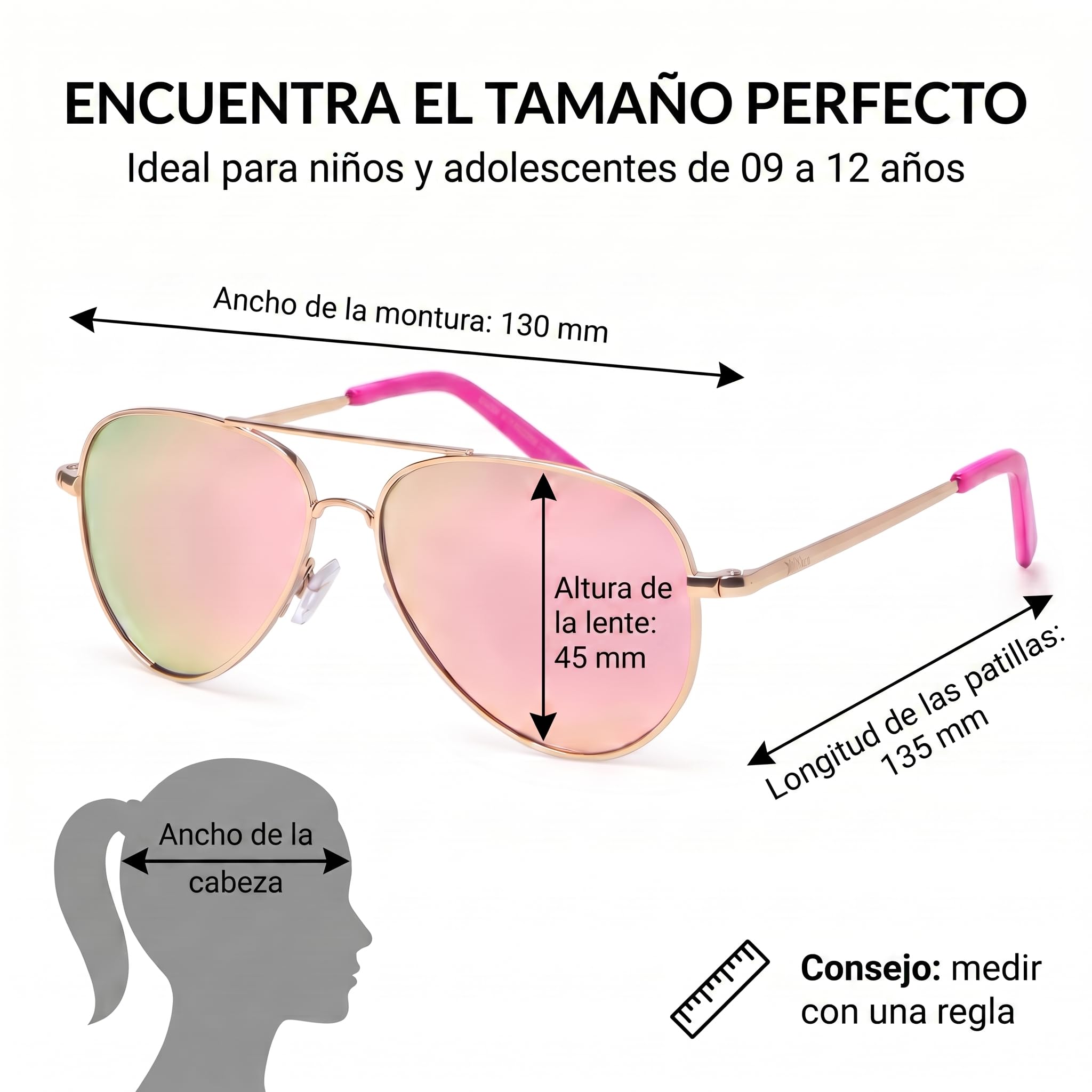 Kiddus Gafas de Sol Polarizadas Niño Niña UV400 CAT3 Protección Solar Infantil Montura Metálica