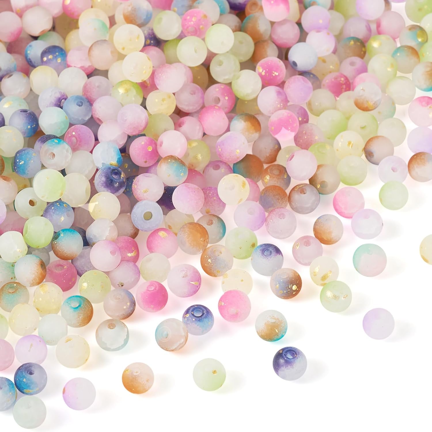 540 Pcs 6mm Frosted Glass Beads Bulk Crackle Sea Glass Beads with Glitter Powder Baking Painted Round Crystal Bead for Jewelry Making Bracelet Necklace Earring Crafts Accessories