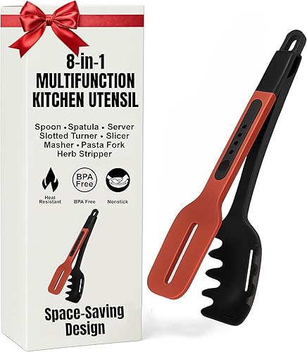 Espátula de silicona 8 en 1 para utensilios de cocina, espátula antiadherente resistente al calor, espátula ranurada, servidor, cortadora,