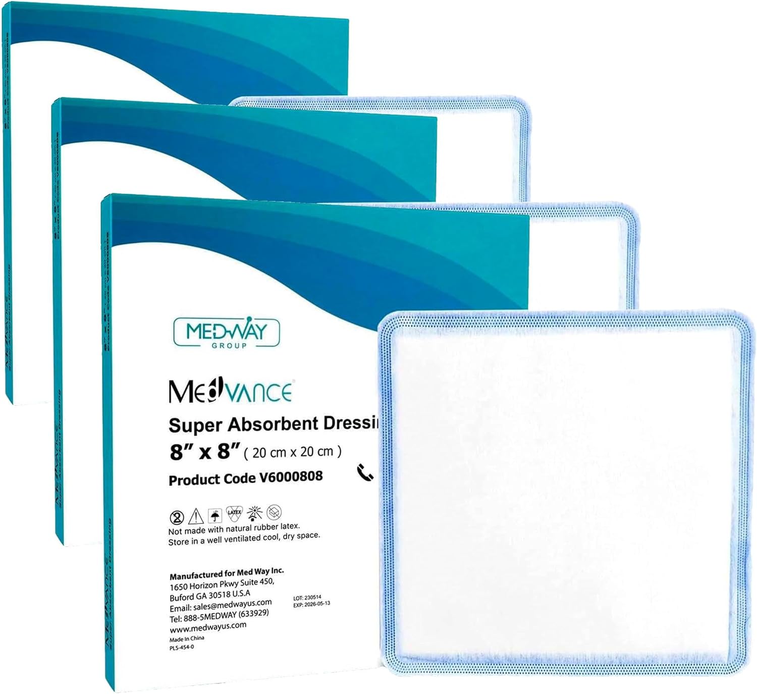 MedVance Super Absorbent Dressing, Dressing Pads for Wound Care, for Pressure Ulcers and 1st/2nd Degree Burns, Superior Moisture Absorbency Bandages, Box of 5 dressings (8"x8") (Pack of 3)