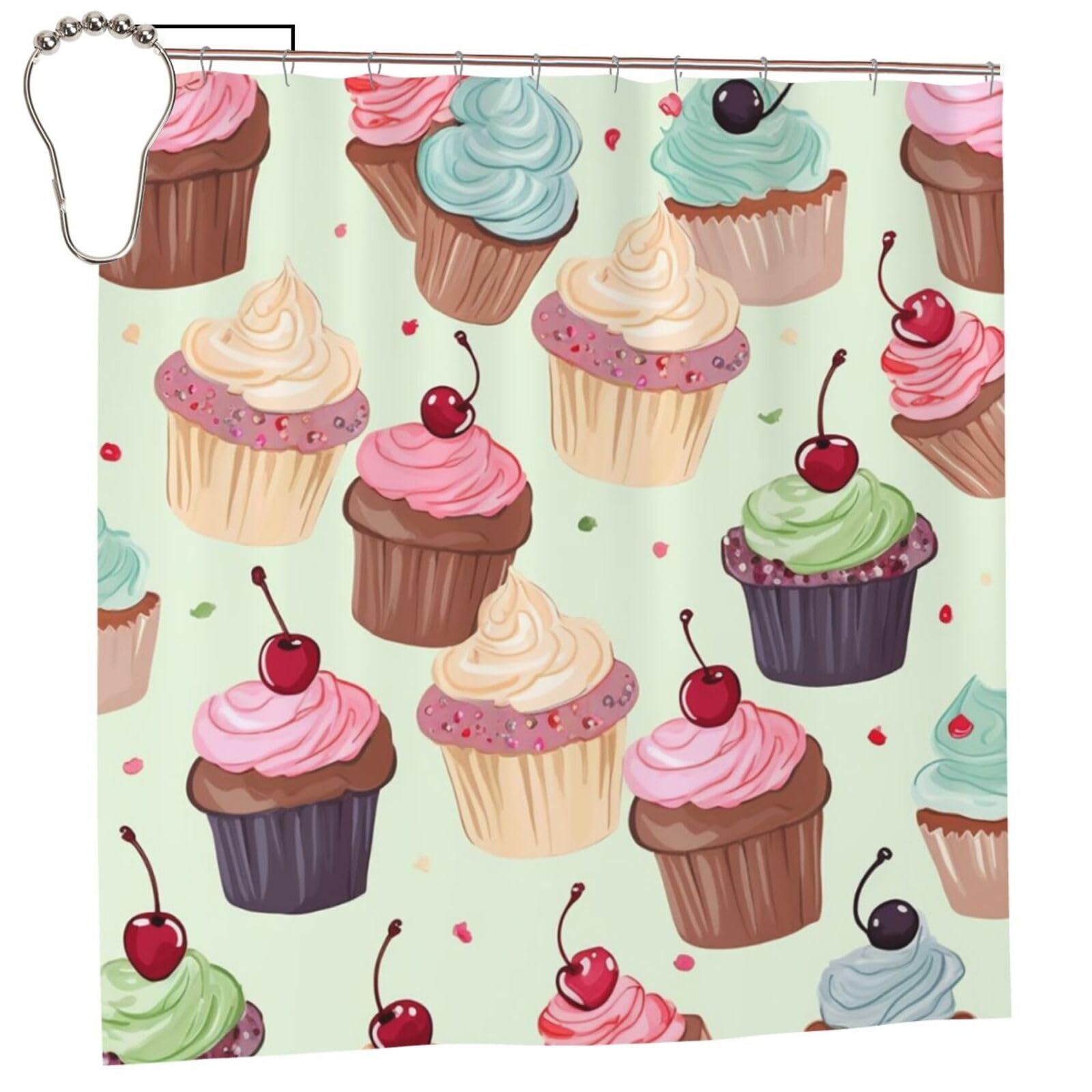 Rideau de douche lavable anti-moisissure imperméable à motif cupcakes
