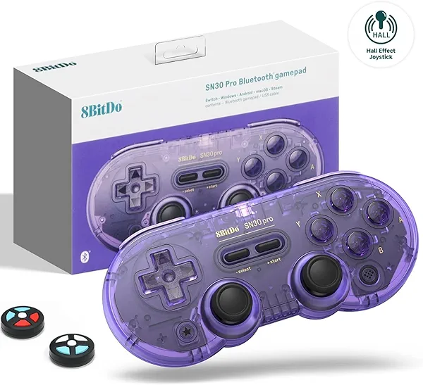 8Bitdo SN30 Pro Wireless Bluetooth Controller (Hall Effect Joystick Update) with Rumble Vibration USB-C Cable Gamepad Compatible with Switch/Switch 2,Windows, Mac OS, Android, Steam (Crystal Purple)