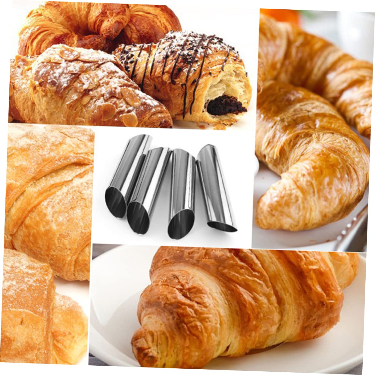OFFSCH 12pcs Stainless Steel Croissant Screw Tube Bread Baking Mold Tart Molds for Home Bakery