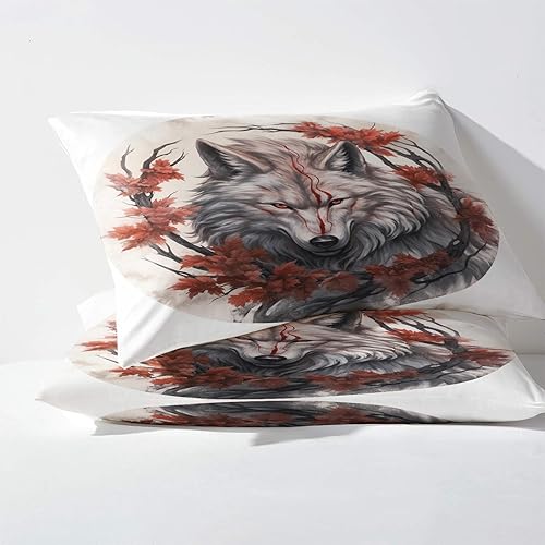 Miniatura 3 de Sábanas de lobo tamaño Queen, sábanas de animales de lobo, sábanas y fundas de almohada estampadas de 4 piezas, sábana bajera ajustable de