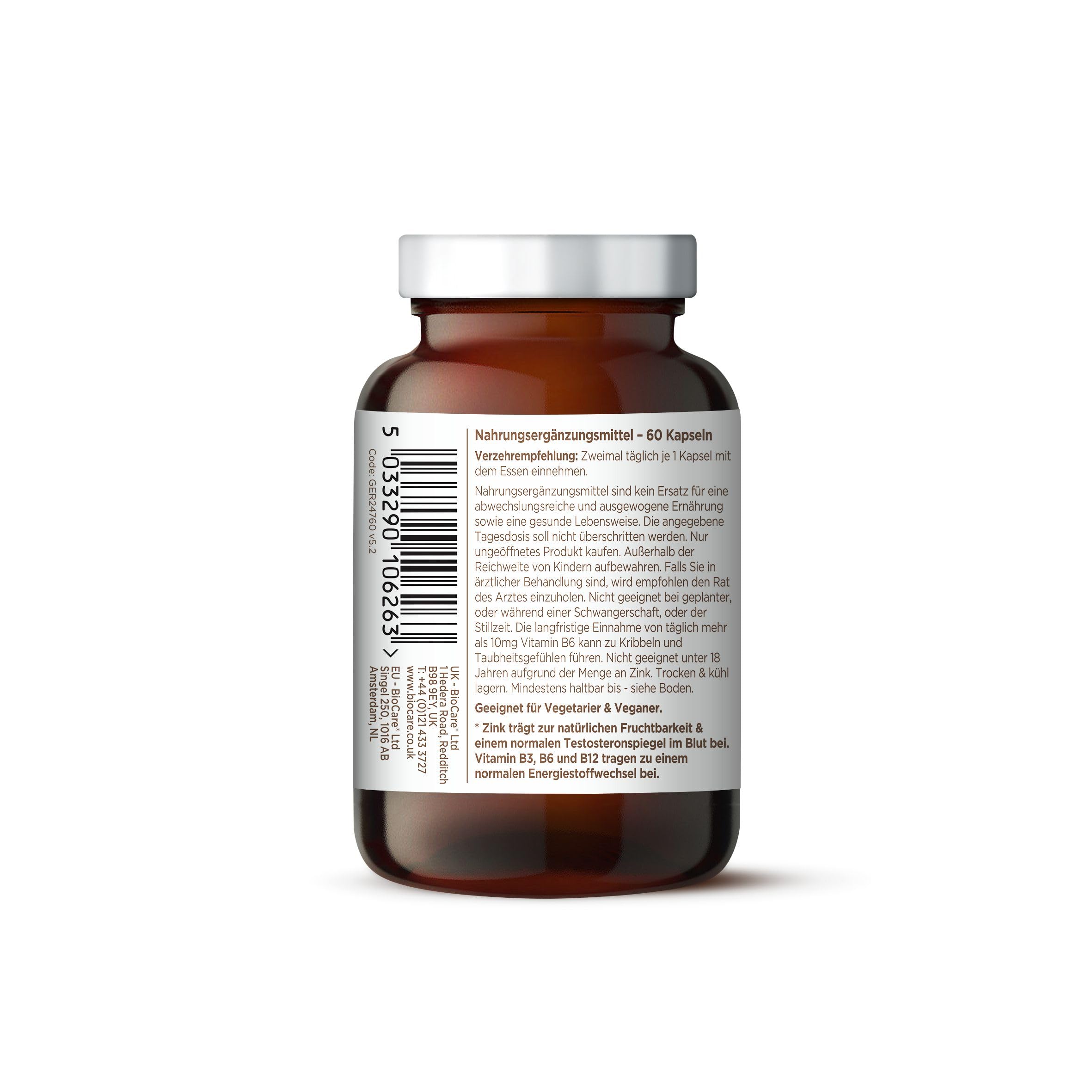 BioCare Male Multinutrient, 60 Kapseln | Für Männergesundheit, Vitamin B, Zink und Vitamin C, Energie, Testosteronspiegel, Herz-Kreislauf-Gesundheit, Fruchtbarkeit
