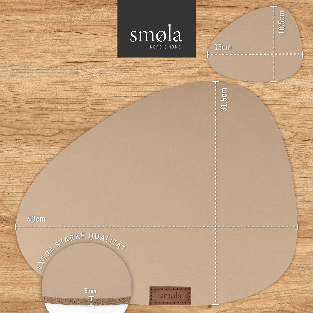 smøla 8-delige premium vilten placemats, rond, incl. onderzetters, afwasbaar, beige, placematset met vilten onderzetters voor borden, glazen, tafeldecoratie winter, zandbeige
