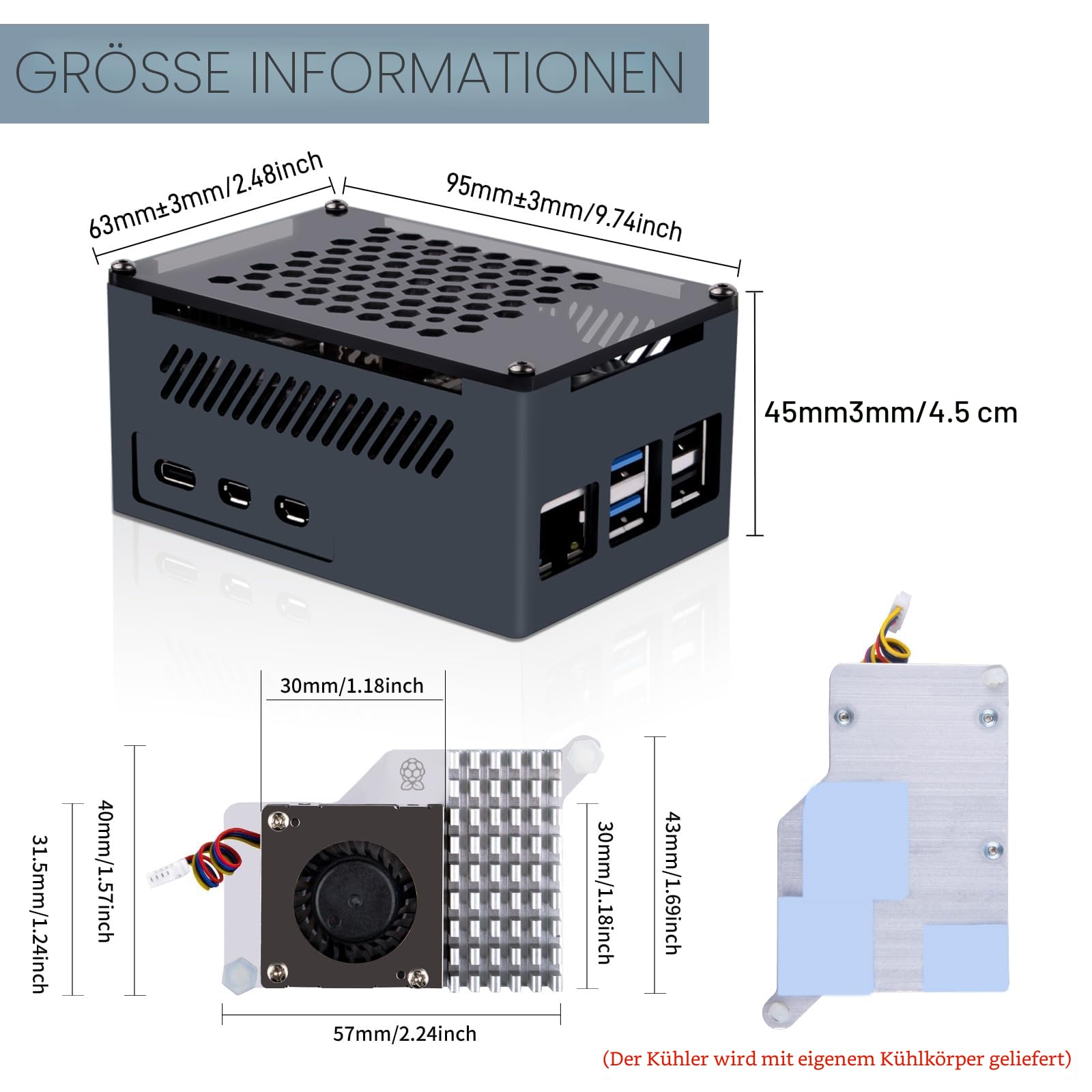 GeeekPi P33 M.2 NVME M-Key PoE+ Hat für Raspberry Pi 5, mit offiziellem Pi 5 Active Cooler und Aluminiumgehäuse, unterstützt M.2 NVMe SSD 2230 2242 2260 2280