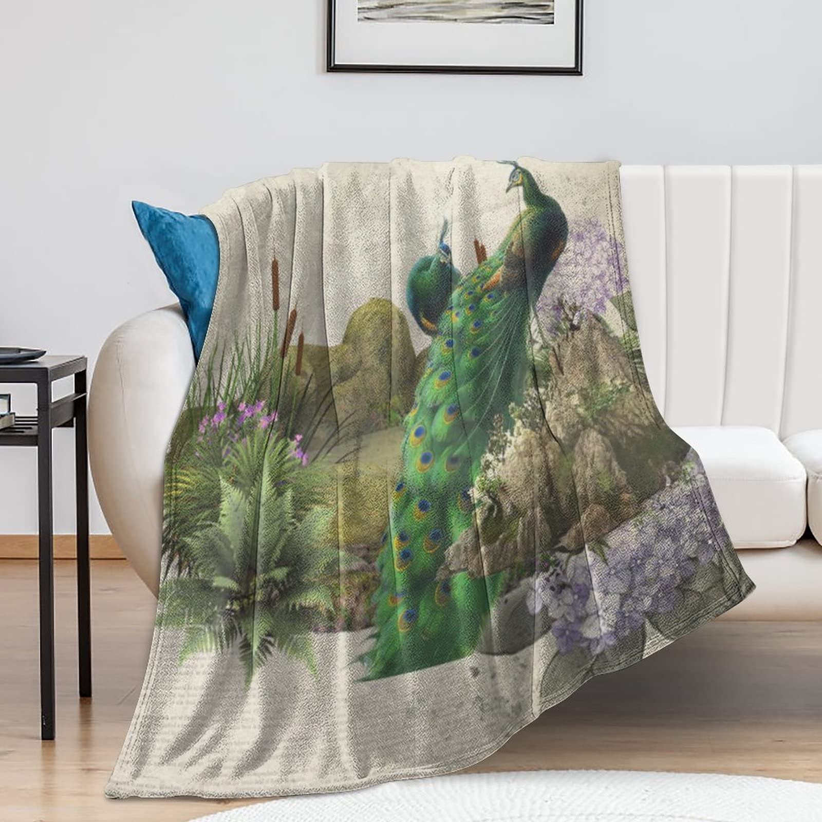 Couverture flanelle paon rustique douce : le cadeau de pendaison de crémaillère idéal