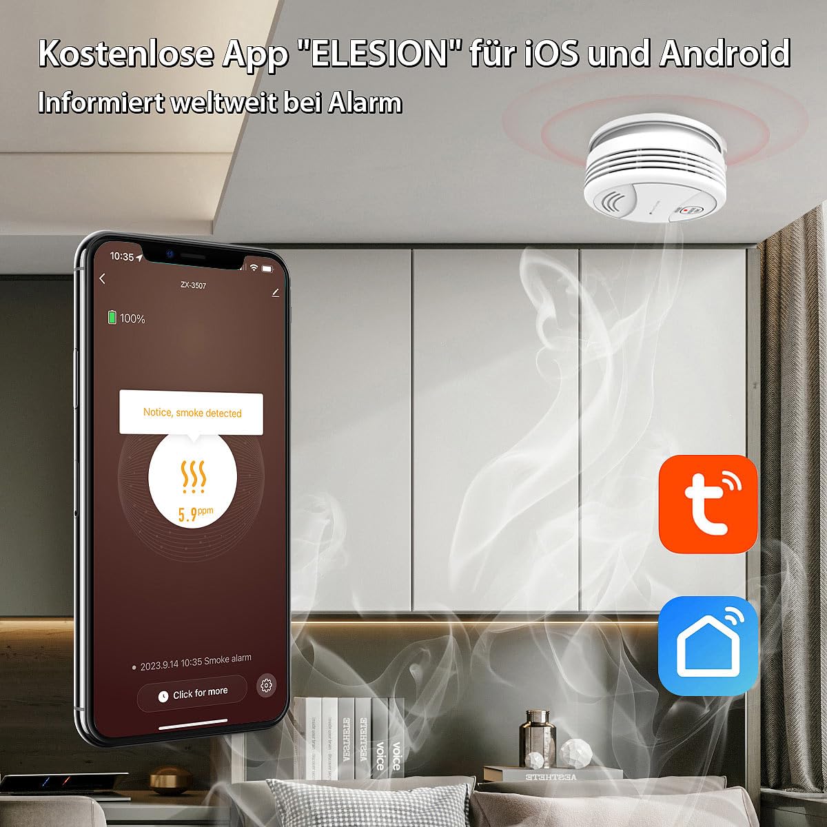 VisorTech Rauchmelder mit App: 3er-Set WLAN-Rauchwarnmelder, weltweite App-Benachrichtigung, 85 dB (Brandmelder WLAN, Rauchmelder mit Alexa, Home)