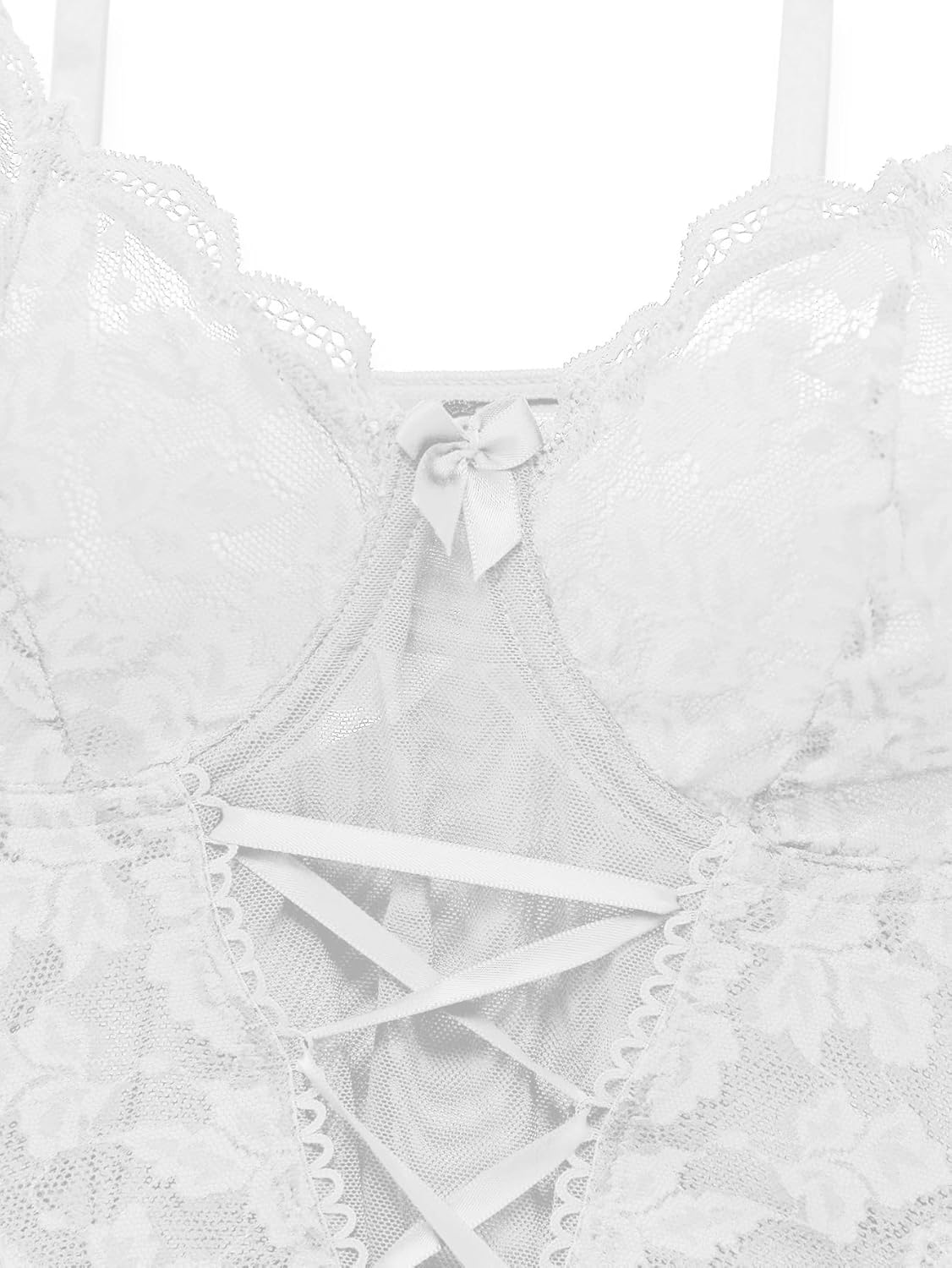 Sexy Floral Lace Mesh Sheer Garter Babydoll Lingerie Dress Corset Outfit Set with Thong 3 Piece - Image 4