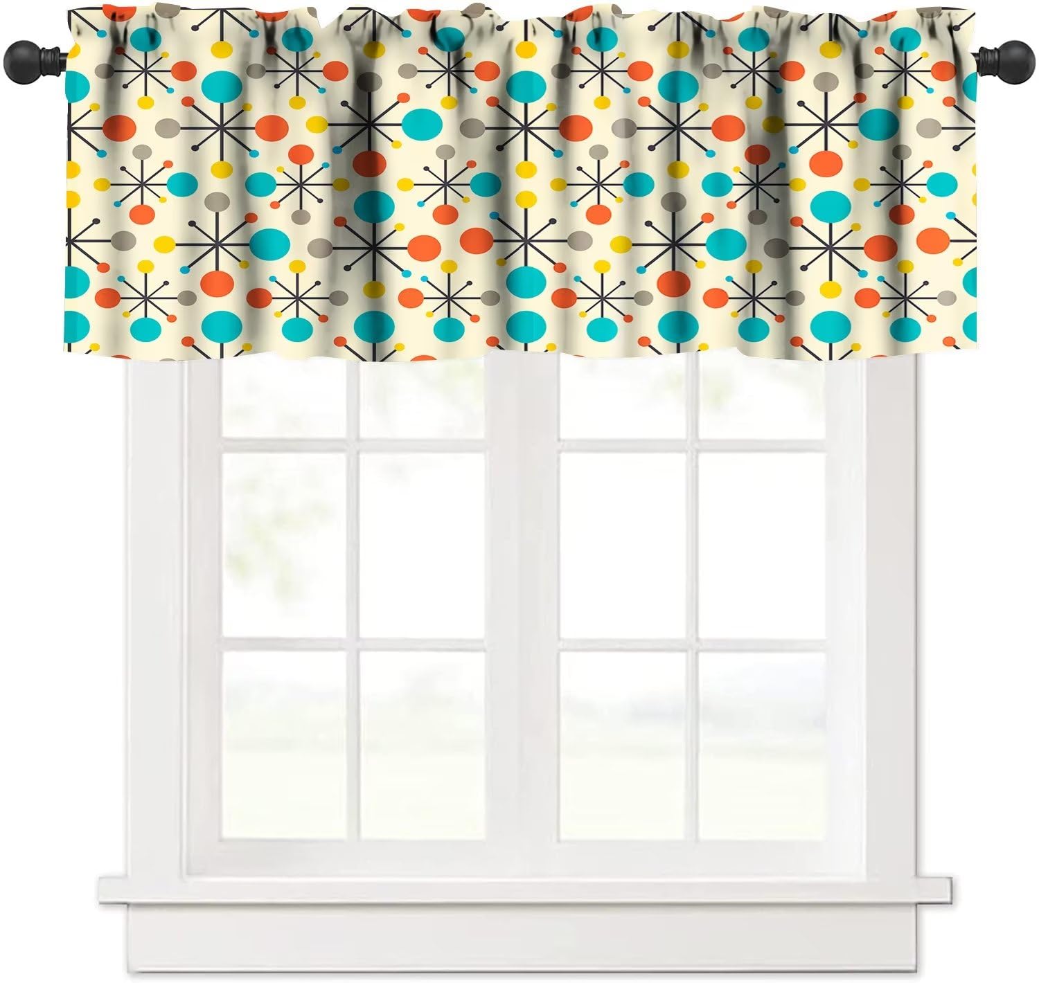 JESTRONRY Abstract Geometric Window Valance,Mid Century Fifties Modern Retro Colors Pattern, Curtain Valance for Kitchen Bedroom Decor with Rod Pocket W54xL18in