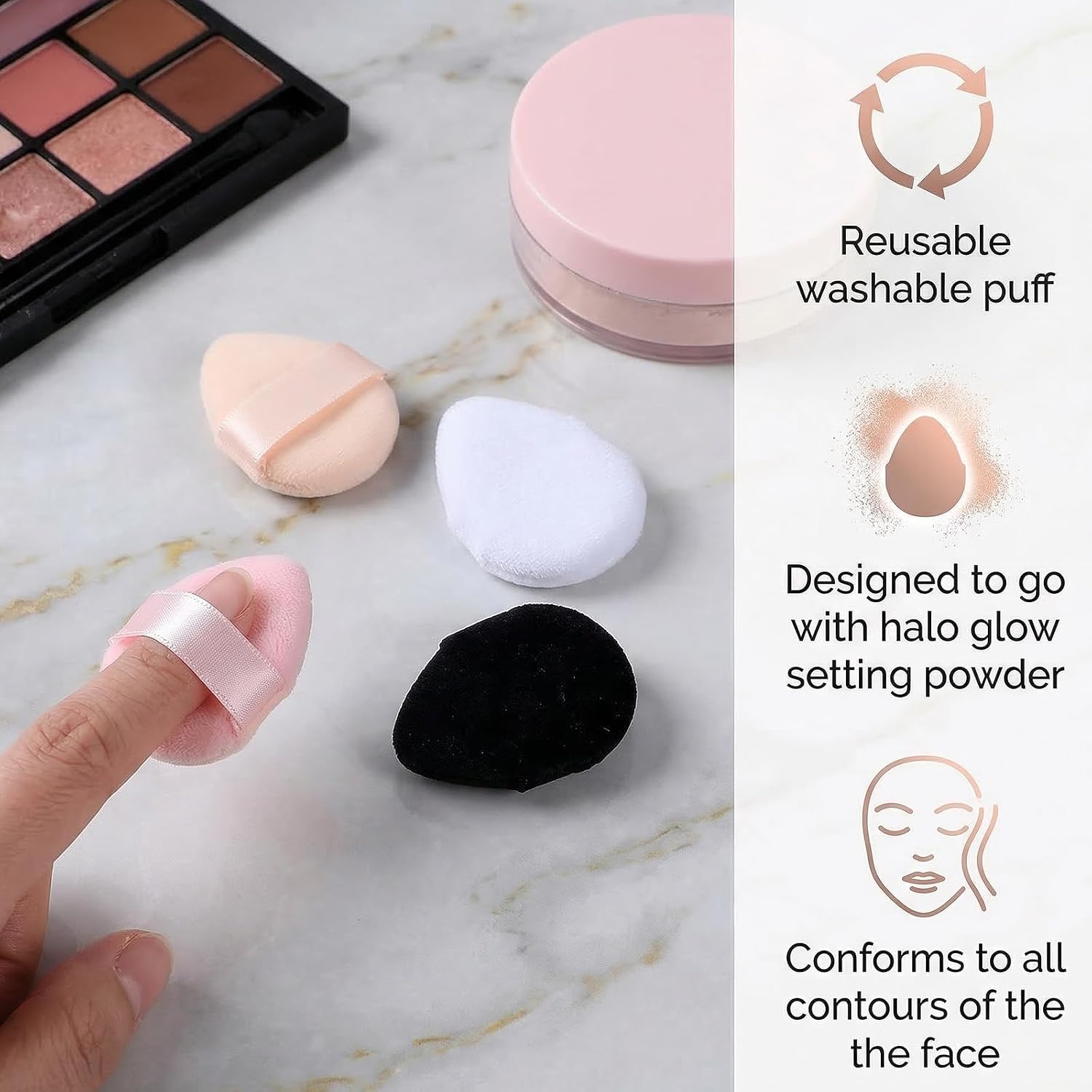 8Pcs Mini Powder Puff for Women Girls, 4 Color Velour Finger Setting Powder Puffs for Face Small Powder Finger Puffs Triangle Makeup Puffs for Foundation Setting Cushion Puff