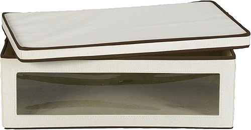 Miniatura 4 de Caja de almacenamiento de lona natural con visor, borde marrón, de Household Essentials, mezcla de algodón, L
