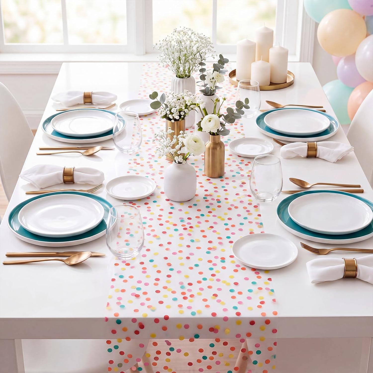 Polka Dot Tulle Table Runner 11 Inch x 16.4 Yards, 49.2 FT