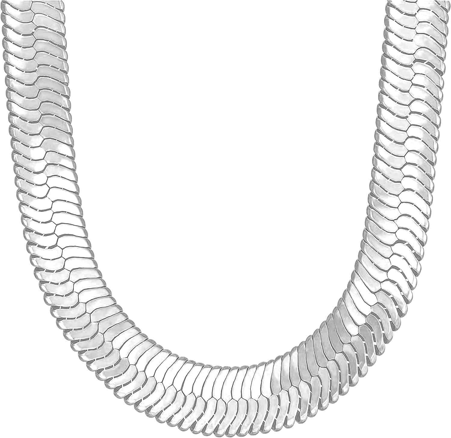 IFIX Big Heavy Faux Silver Herringbone Chain Necklace for Men Women 11mm Thick, 18" 20" 22" Long 90s Hip Hop Jewlery Chain Sparkling Silver Rapper Chain