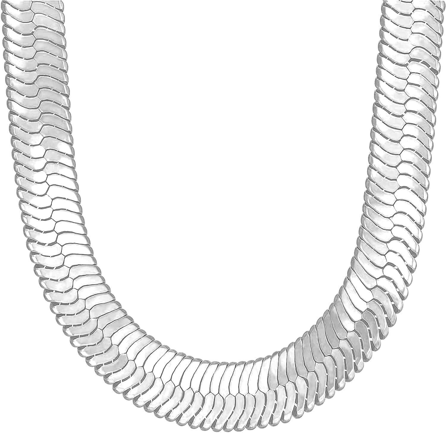 IFIX Big Heavy Faux Silver Herringbone Chain Necklace for Men Women 11mm Thick, 18" 20" 22" Long 90s Hip Hop Jewlery Chain Sparkling Silver Rapper