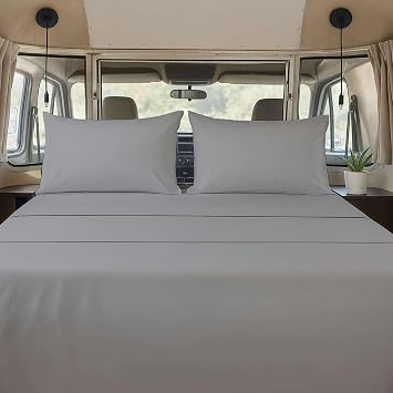 Twin 38x75 Sheet Set 4 Piece - Light Grey, Deep Pocket Fits 15 Inch Mattress, Brushed Microfiber, Ideal for Home, RV Bunks, Guest Beds & Travel Trailers, Lightweight & Machine Washable