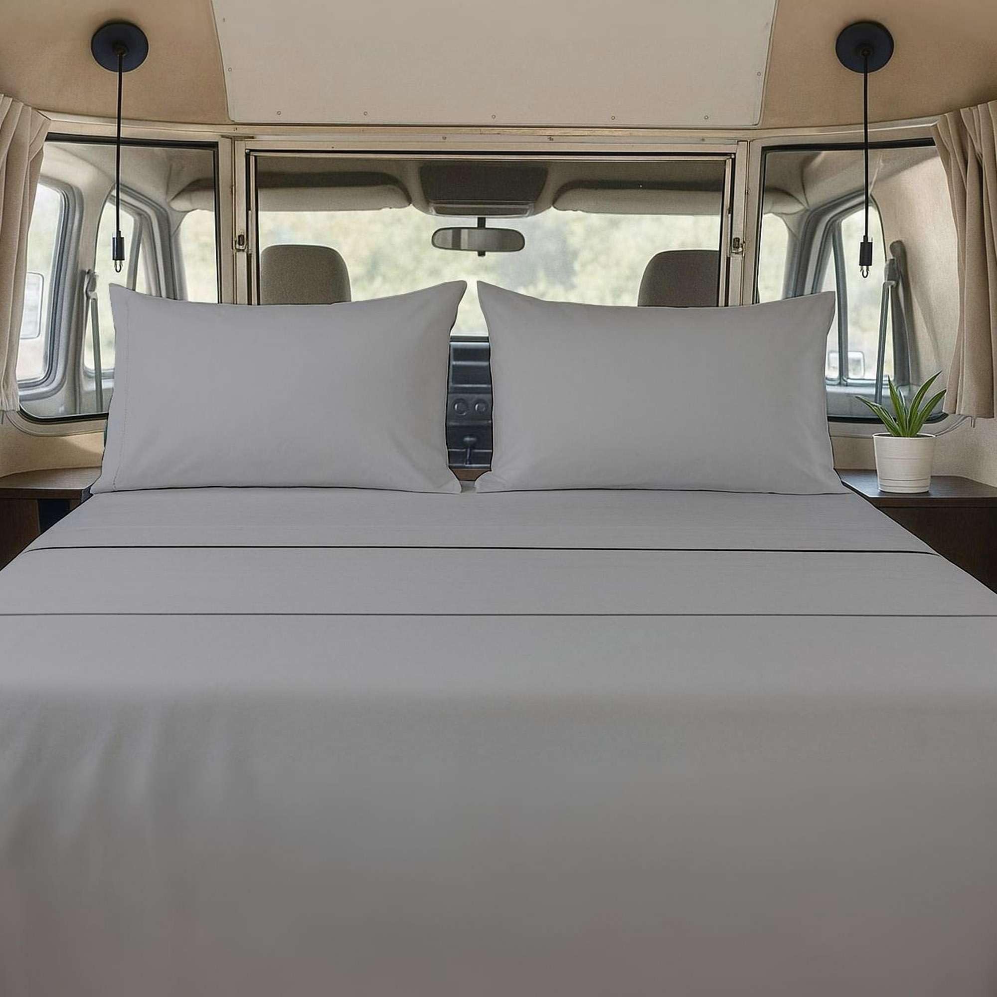 RV Three Quarter(48x80) Sheet Set 4 Pcs-100% Microfiber Light Grey Solid, RV Camper Bunk Sheets, Fits Upto 15 inch Deep Pocket Mattress, For Your Travel Trailers Bedding- RV Three Quarter Sheets