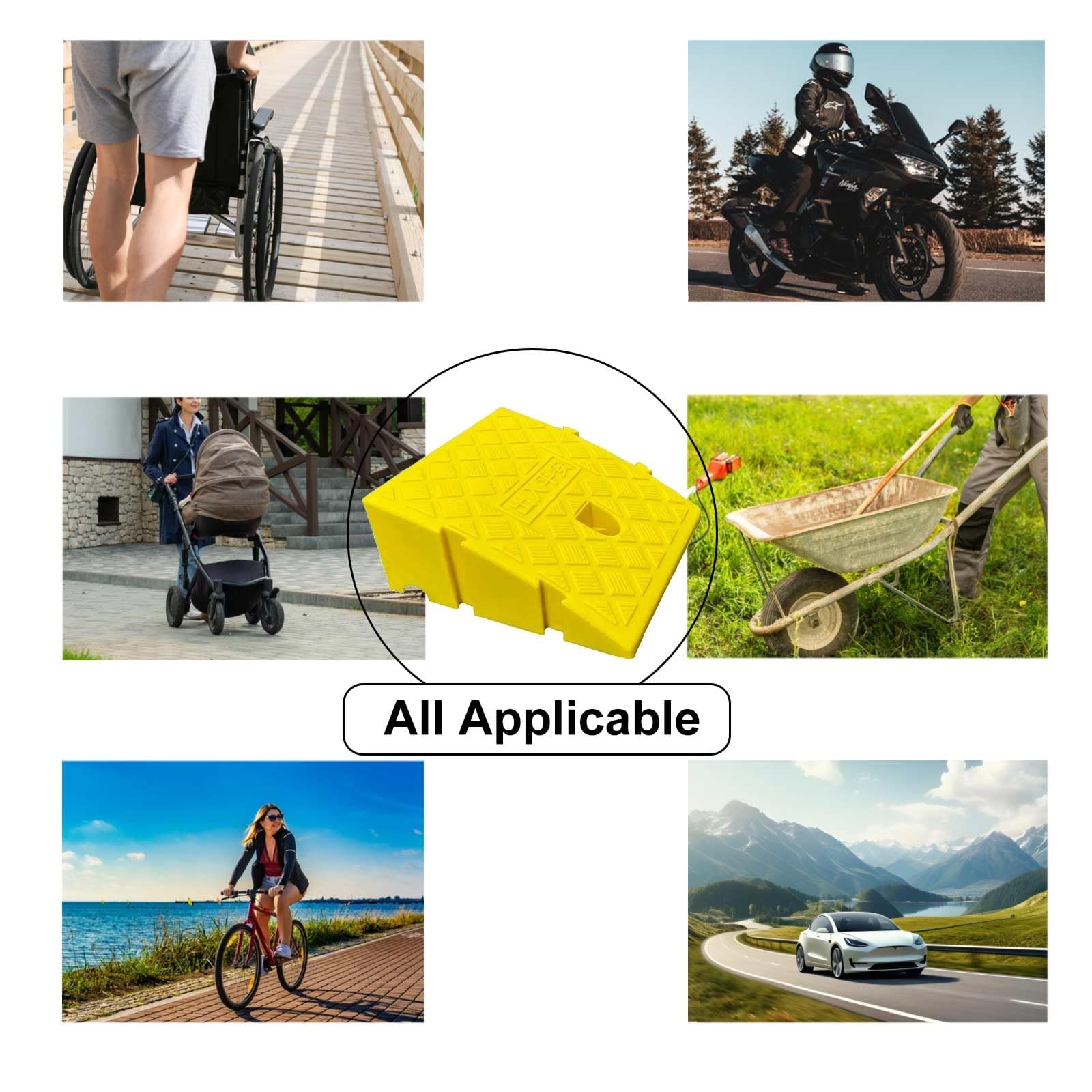 Generisch Robuste, tragbare Bordsteinrampe für Rollstühle und Fahrzeuge – Langlebige Kunststoff-Schwellenrampe, ideal für Einfahrten und Gehwege – 13 cm hoch, gelbes Sicherheitsdesign