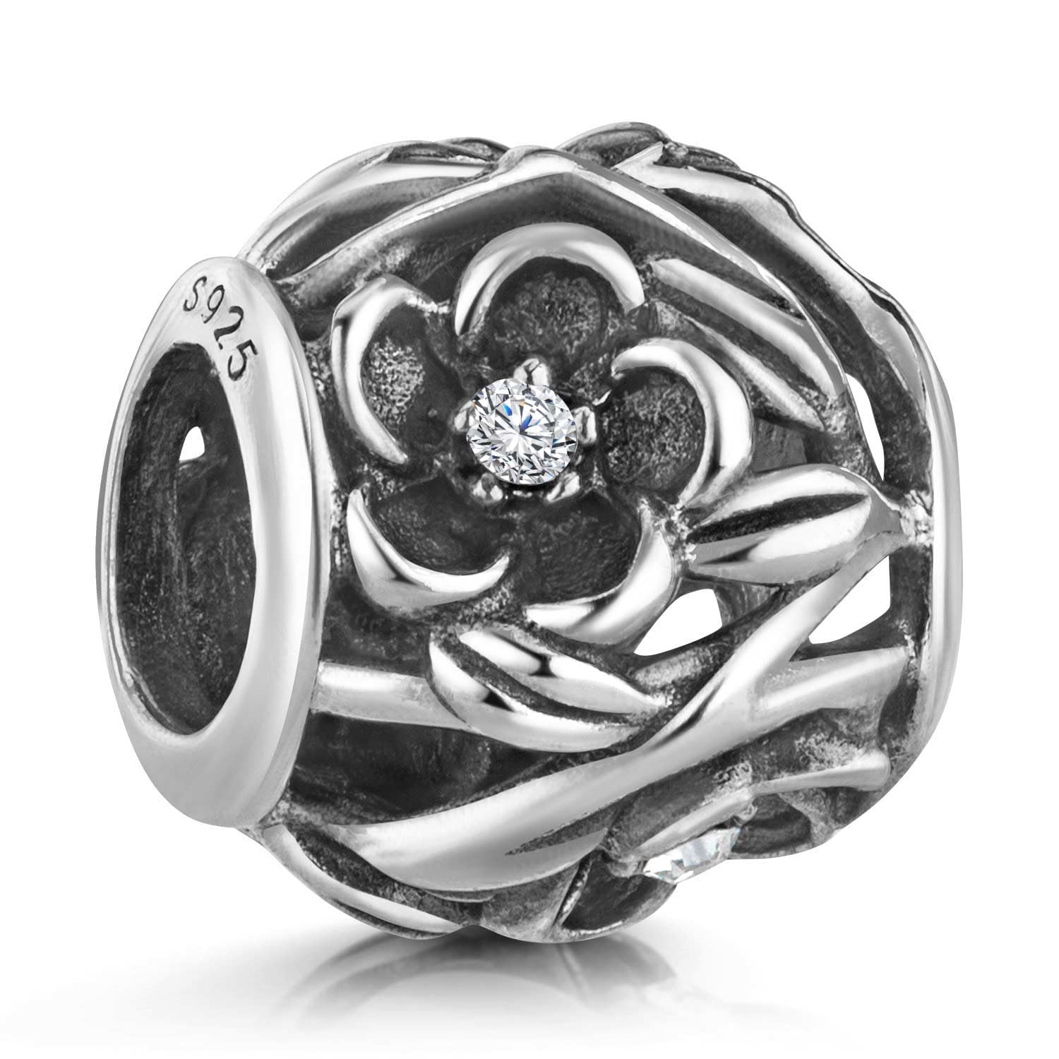 MATERIA Silber Anhänger „Glaube Liebe Hoffnung“ – 925 Sterling Silber, Antik Oxidiert, Mit 18 Zirkonia Steinen (10x11 Mm)