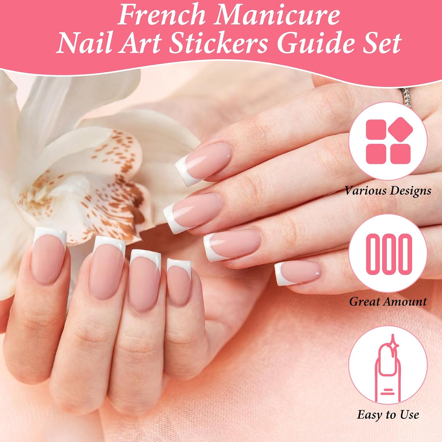 36 Sheets French Nail Stickers, 3 Styles Self-Adhesive Manicure Strips Stickers White Half Moon Shaped Nail Tips Guides for DIY Decoration Stencil Tools, Women DIY Pedicure Nails Kit