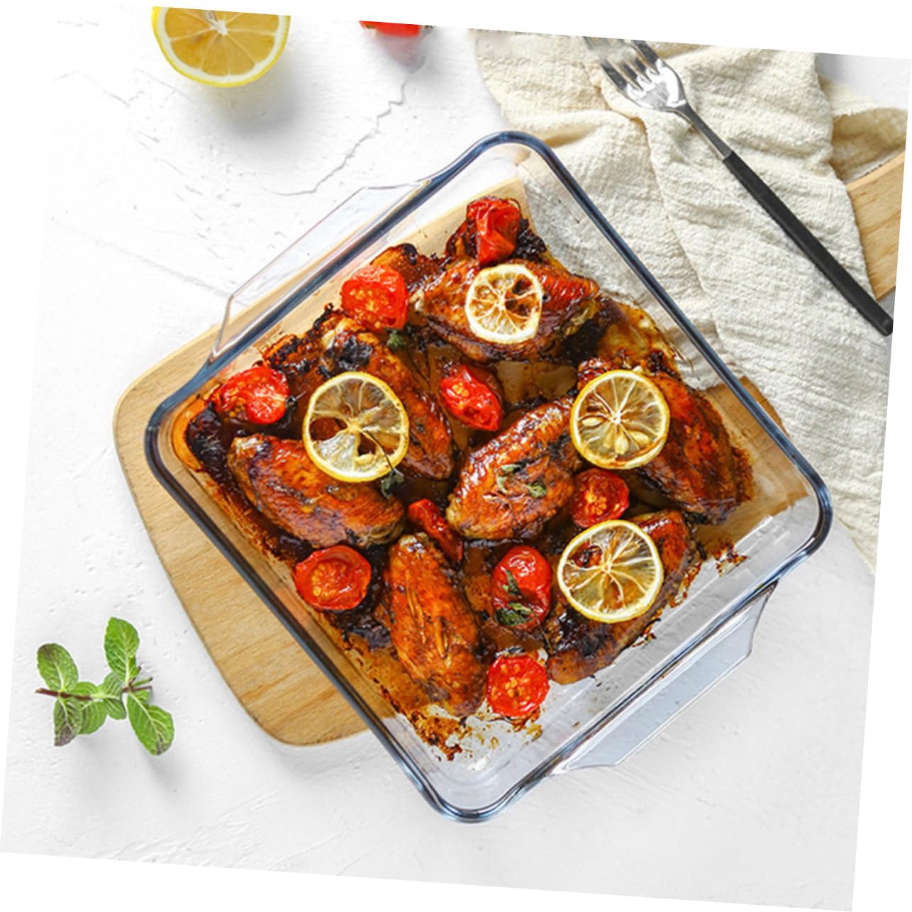 Amosfun Fuente de Vidrio para Hornear Doble Asa de 0.8l, Apta para Horno y Lavavajillas, Adecuado para Pasteles y Verduras Parrilla en Fiestas y Reuniones