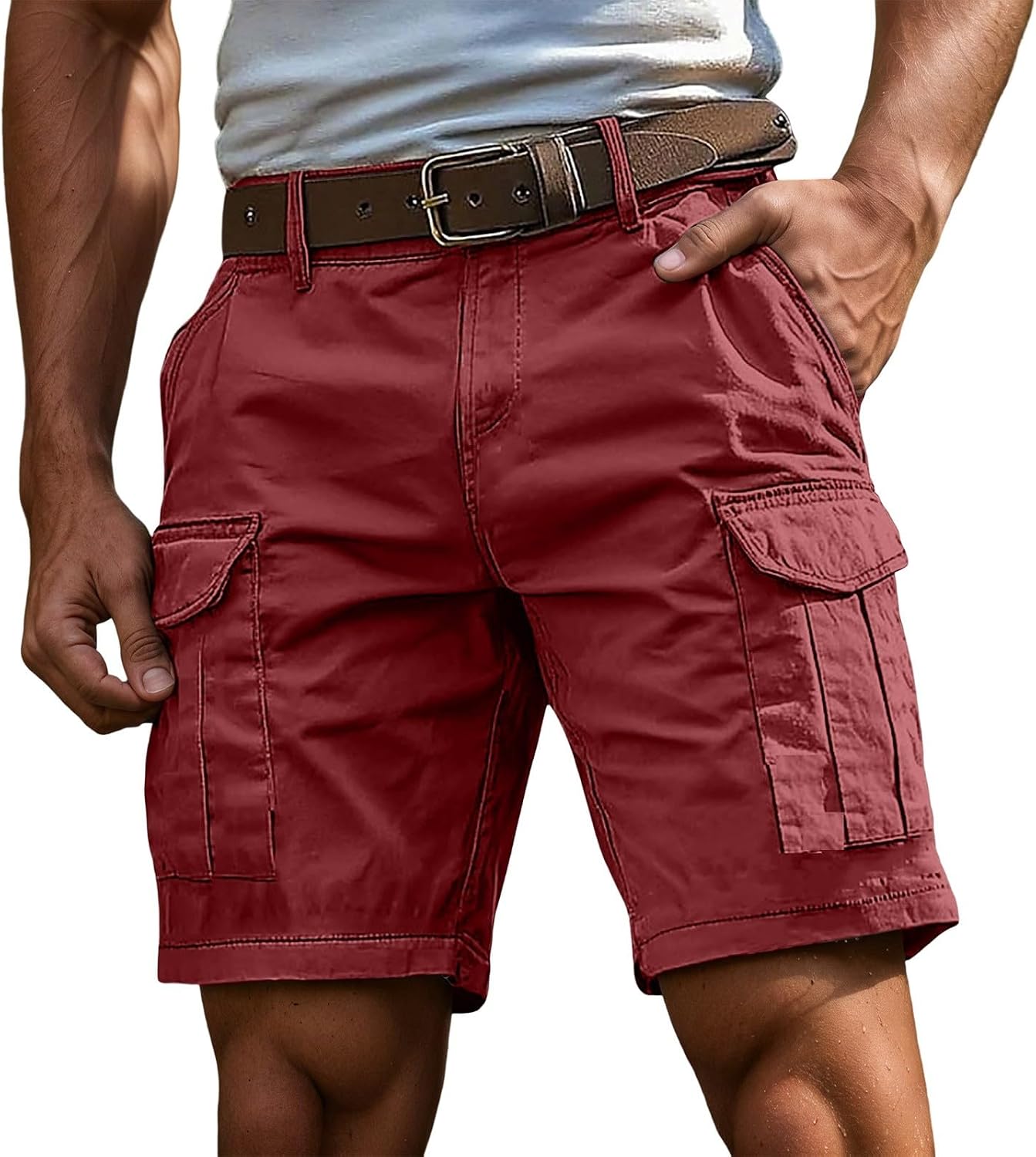 Cargo Shorts for Men Summer Relaxed Outdoor Work Hiking Golf Short with Pockets Casual Cotton Elastic Waist Bermuda Shorts