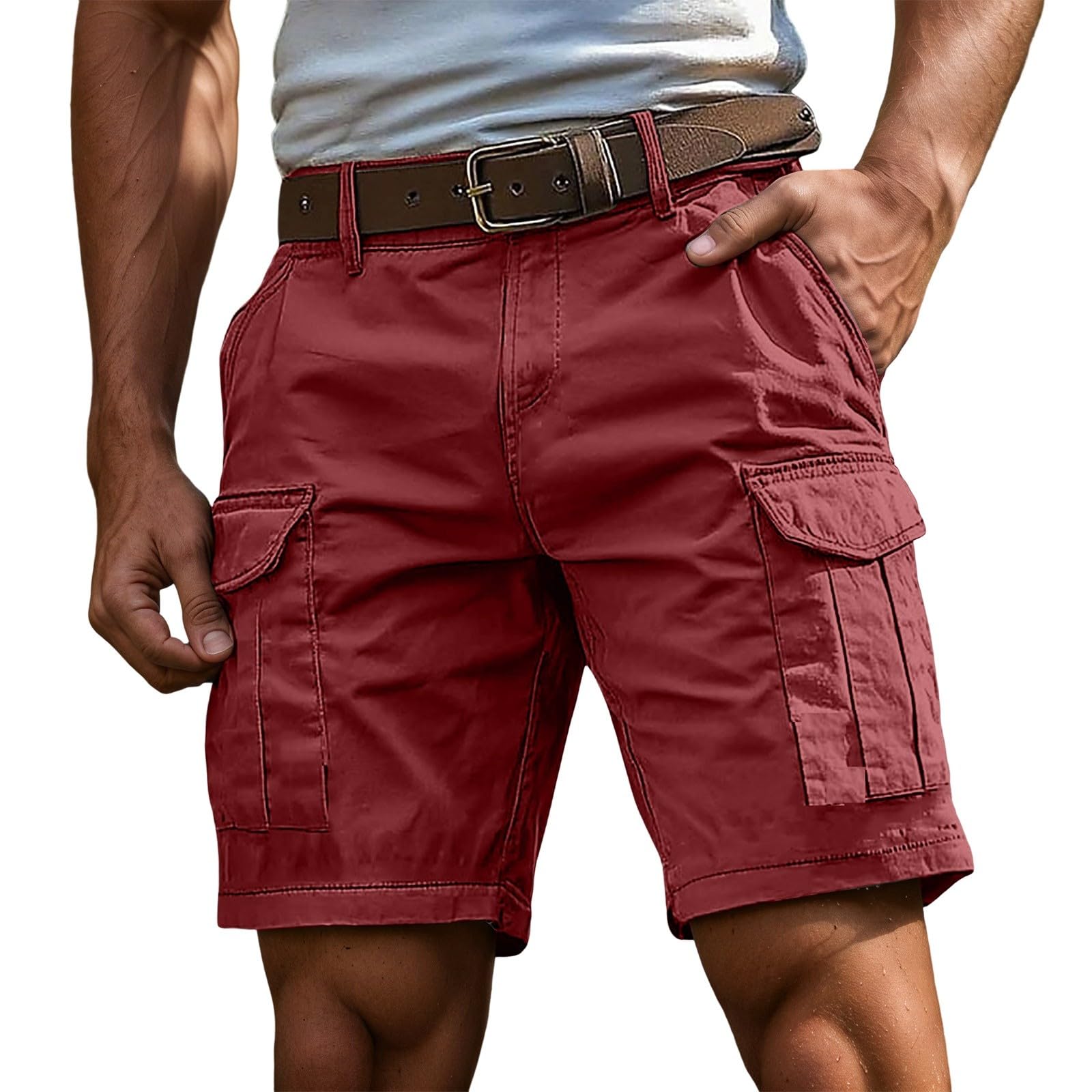 Bermuda Cargo Homme Coupe Ample Poches Latérales Fermeture Bouton Passants Ceinture