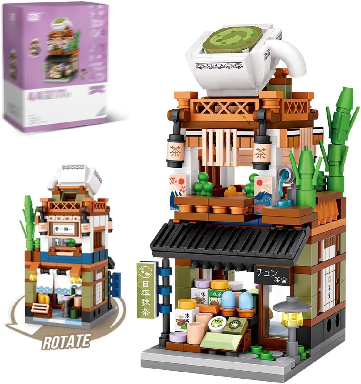 Japanese Street View Matcha Shop Building Blocks, Mini Bricks Store Architecture Sets, Creative City Construction Model for Adults, Idea Gifts for Kids (1656)