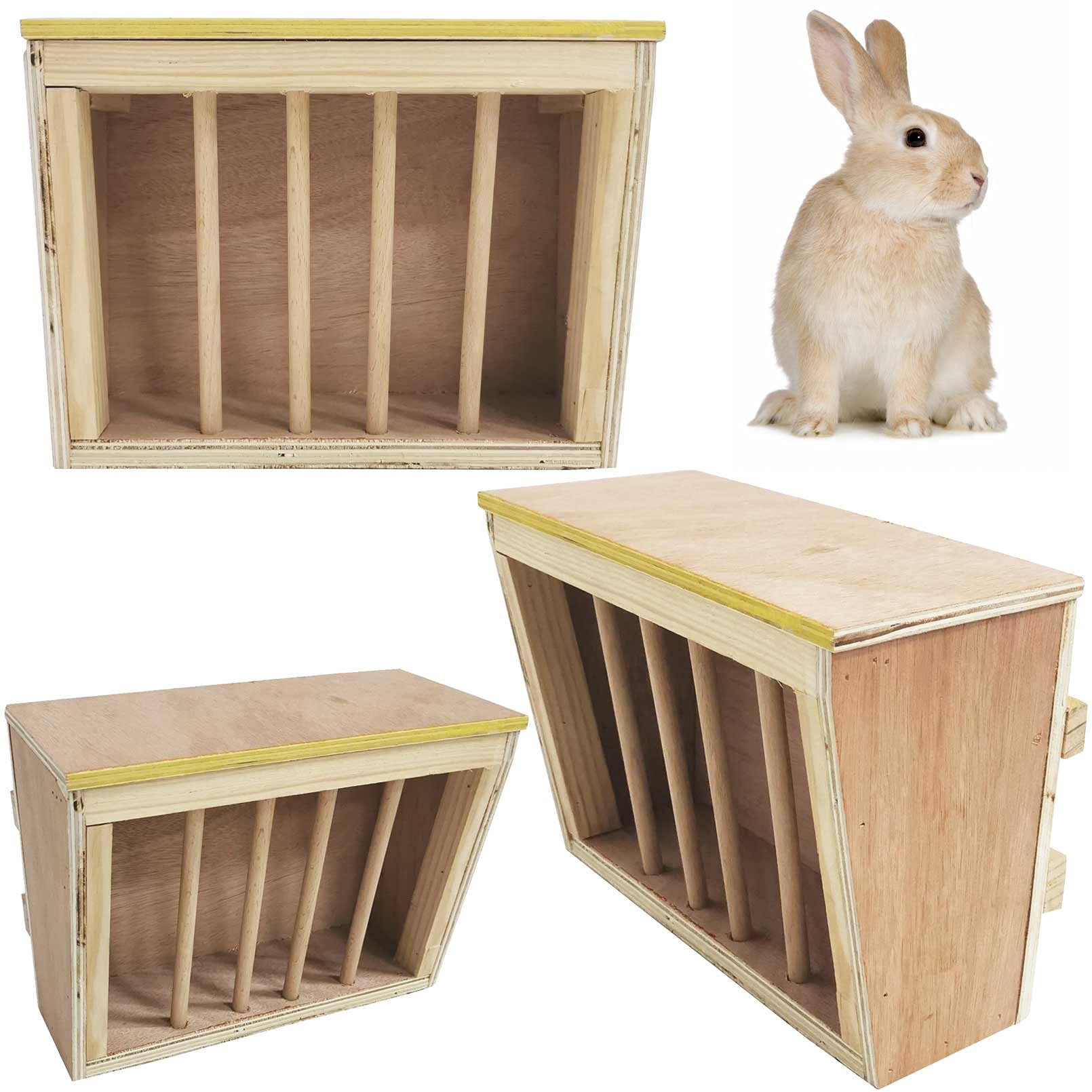 kathson Rabbit Hay Feeder Rack Wooden Food Feeding Manger Bunny Grass Holder Small Animals Less Wasted Food Dispenser for Rabbits Guinea Pig Chinchilla Hamster - image 3