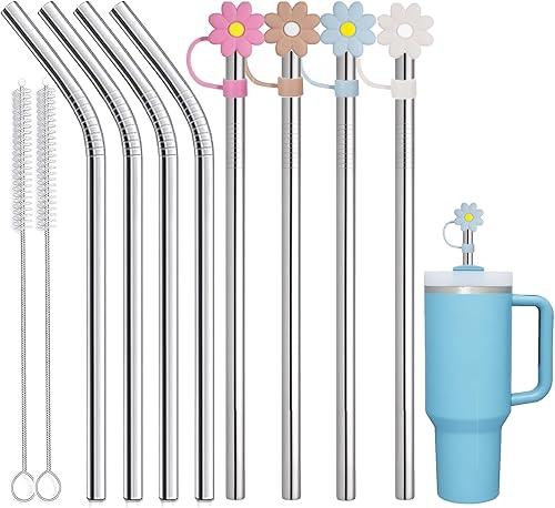 8 popotes de repuesto compatibles con vasos Stanley Adveture Quencher de 40 onzas, popote de plástico de 12 pulgadas con 8 fundas para pajilla,