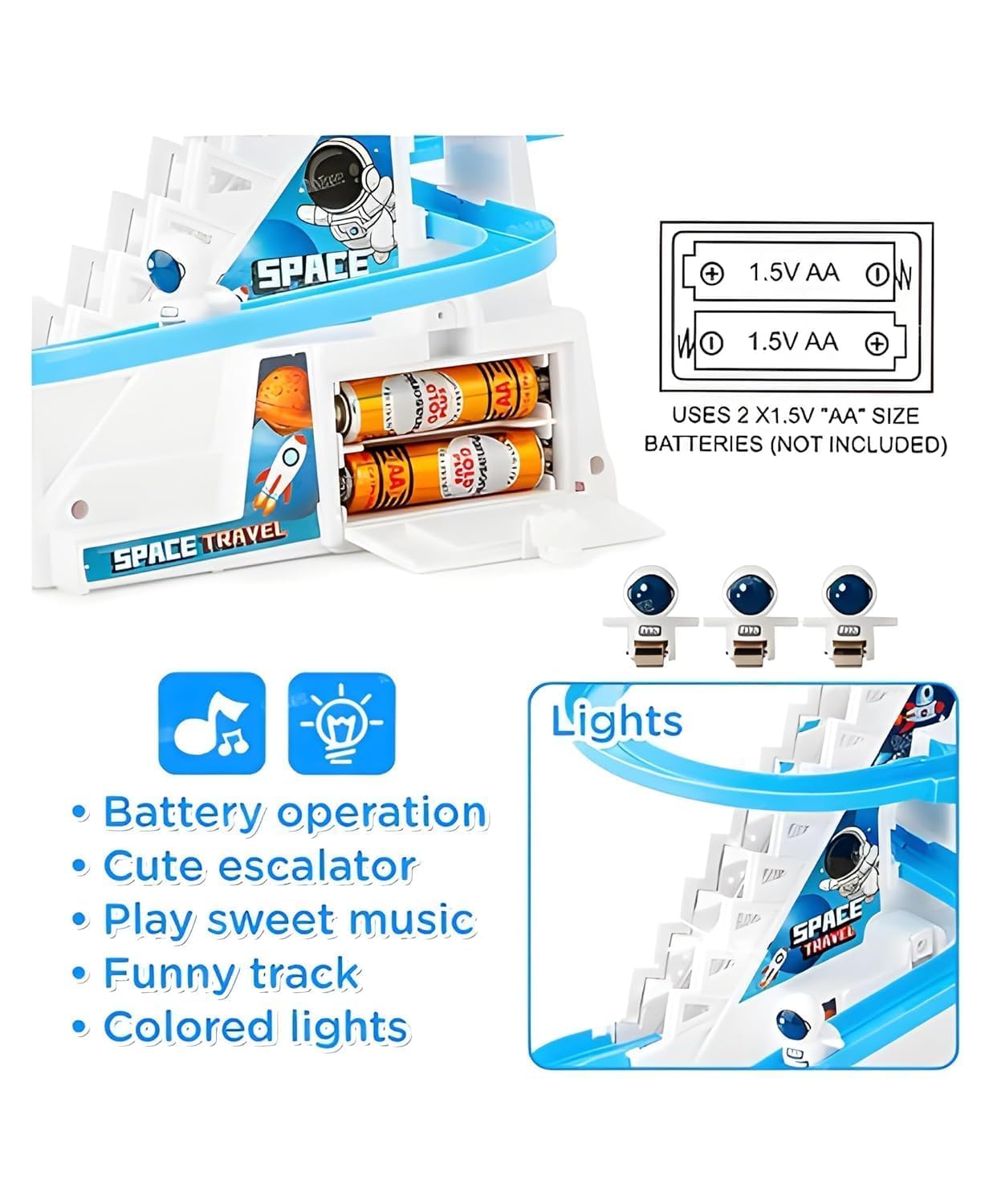 Goyal's Astronaut Space Slide Track Racing Toys for Kids - Small Space Cartoon Stair Climbing Toys for Kids, Escalator Toy with Lights and Music - 3 Space Cartoon Toy Included - Image 4 thumbnail