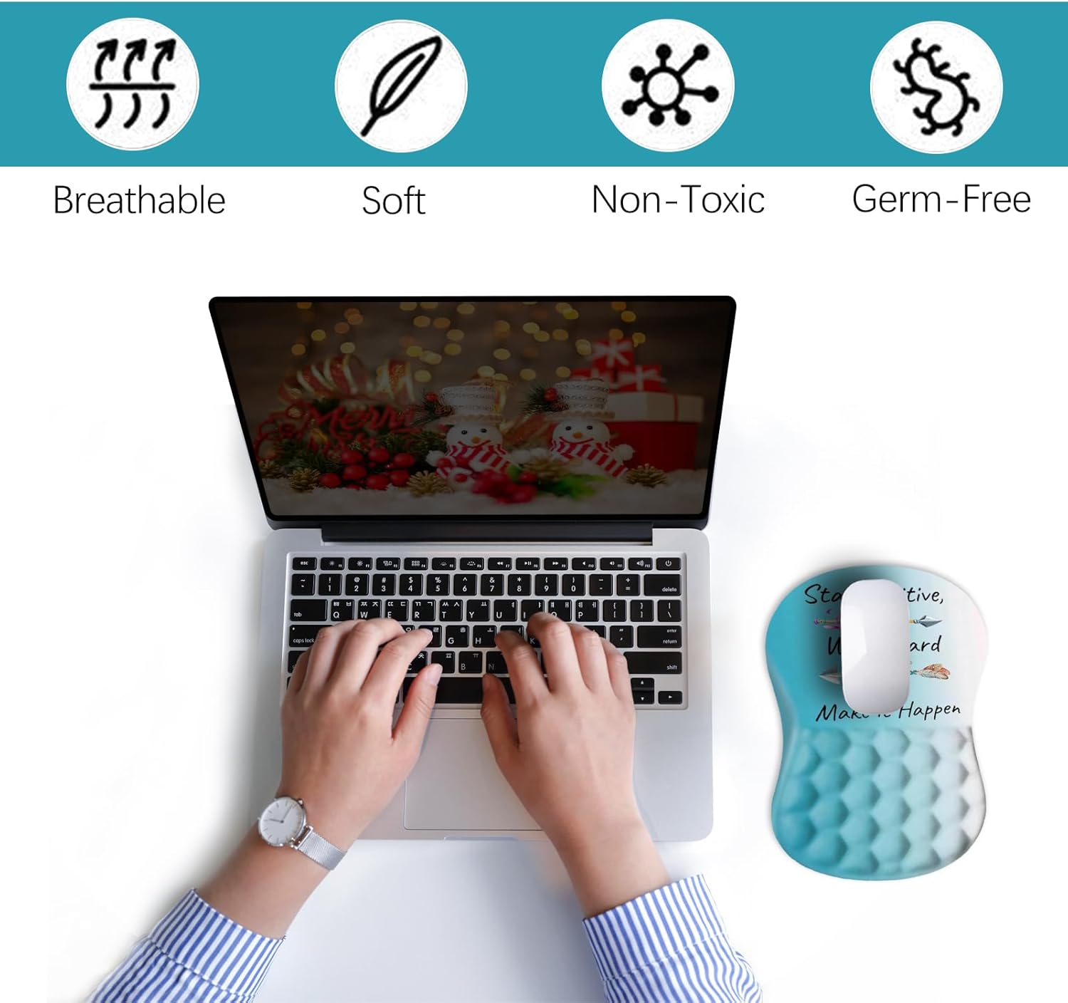 DINKY Ergonomic Mouse Pads Wrist Support, Entire Memory Foam with Anti-Slip PU Base, Pain Relief Mouse Mat with Wrist Rests Easy Typing for Computer Laptop, Home and Office(Inspirational Quote)