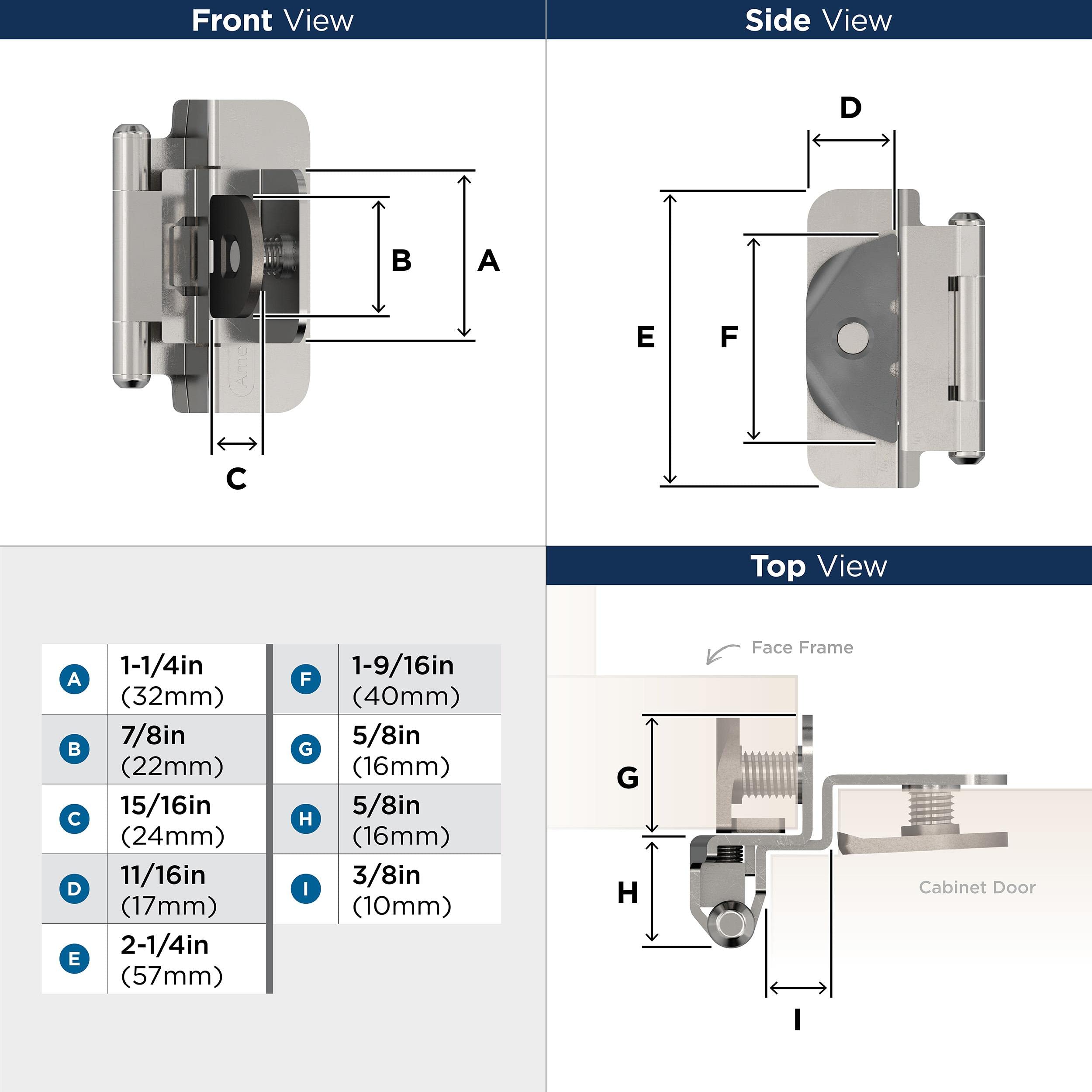 Amerock BPR870026 Hinge, Polished Chrome, 3/8 inch (10mm) Inset - Image 4