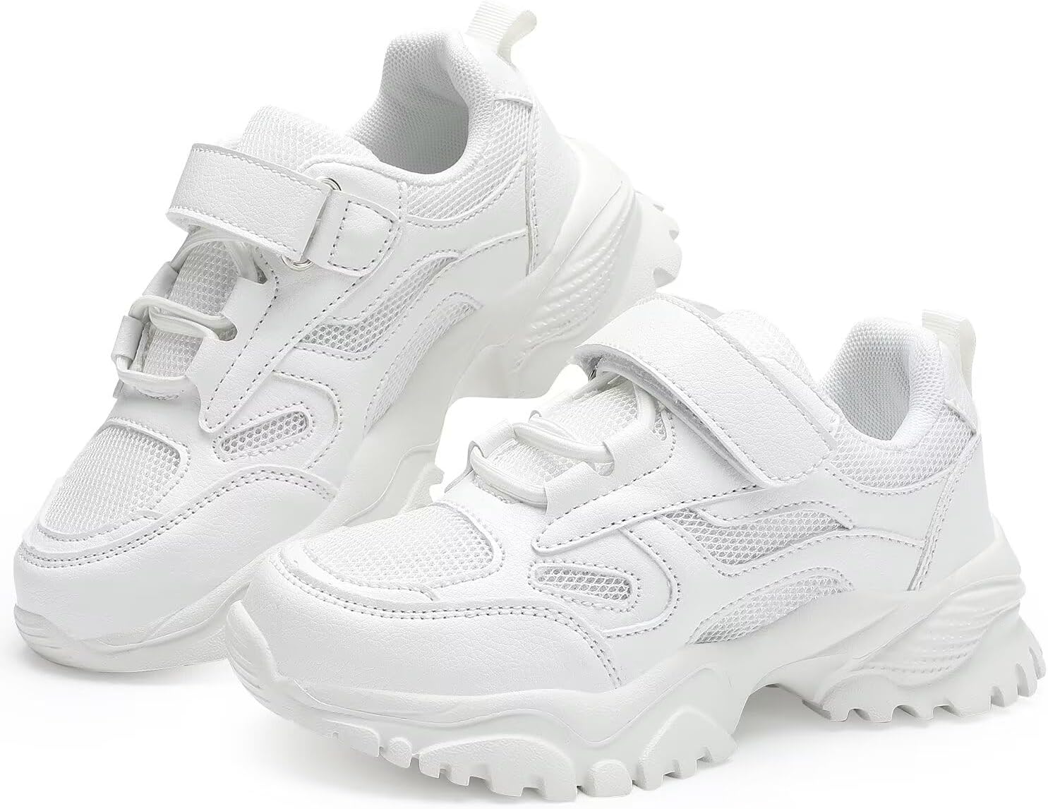 DSWED Unisex-Child Leather Lightweight Breathable Knit Athletic Running Sneakers for Kids Shoes for Boys Girls