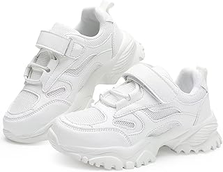 DSWED Unisex-Child Leather Lightweight Breathable Knit Athletic Running Sneakers for Kids Shoes for Boys Girls