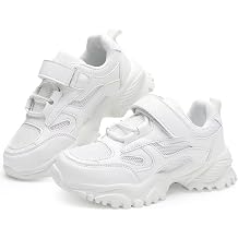 DSWED Unisex-Child Leather Lightweight Breathable Knit Athletic Running Sneakers for Kids Shoes for Boys Girls