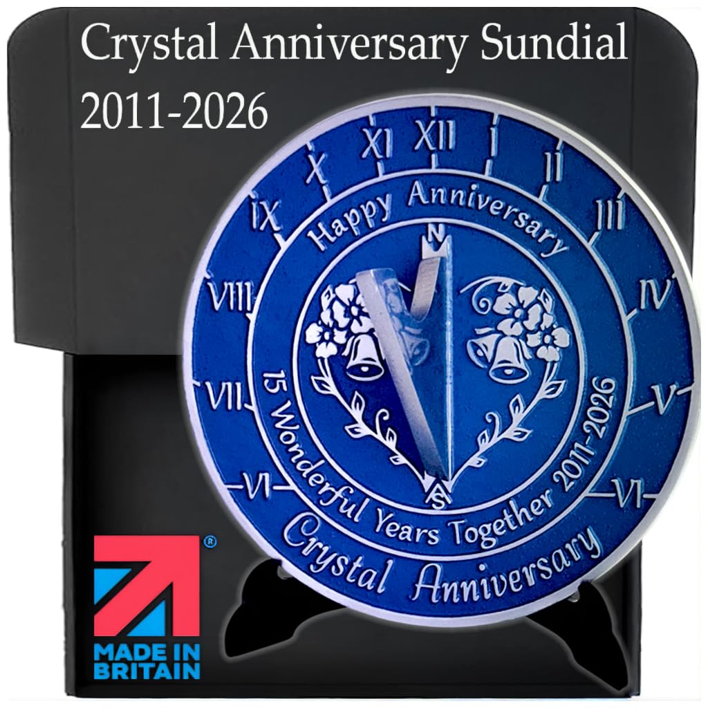 Anniversary Sundial Gift for 15th Crystal Wedding Anniversary in 2026 - Recycled Metal Home Decor Or Garden Present Idea - Handmade in UK for Him, Her Parents Or Couples 15 Year Celebration