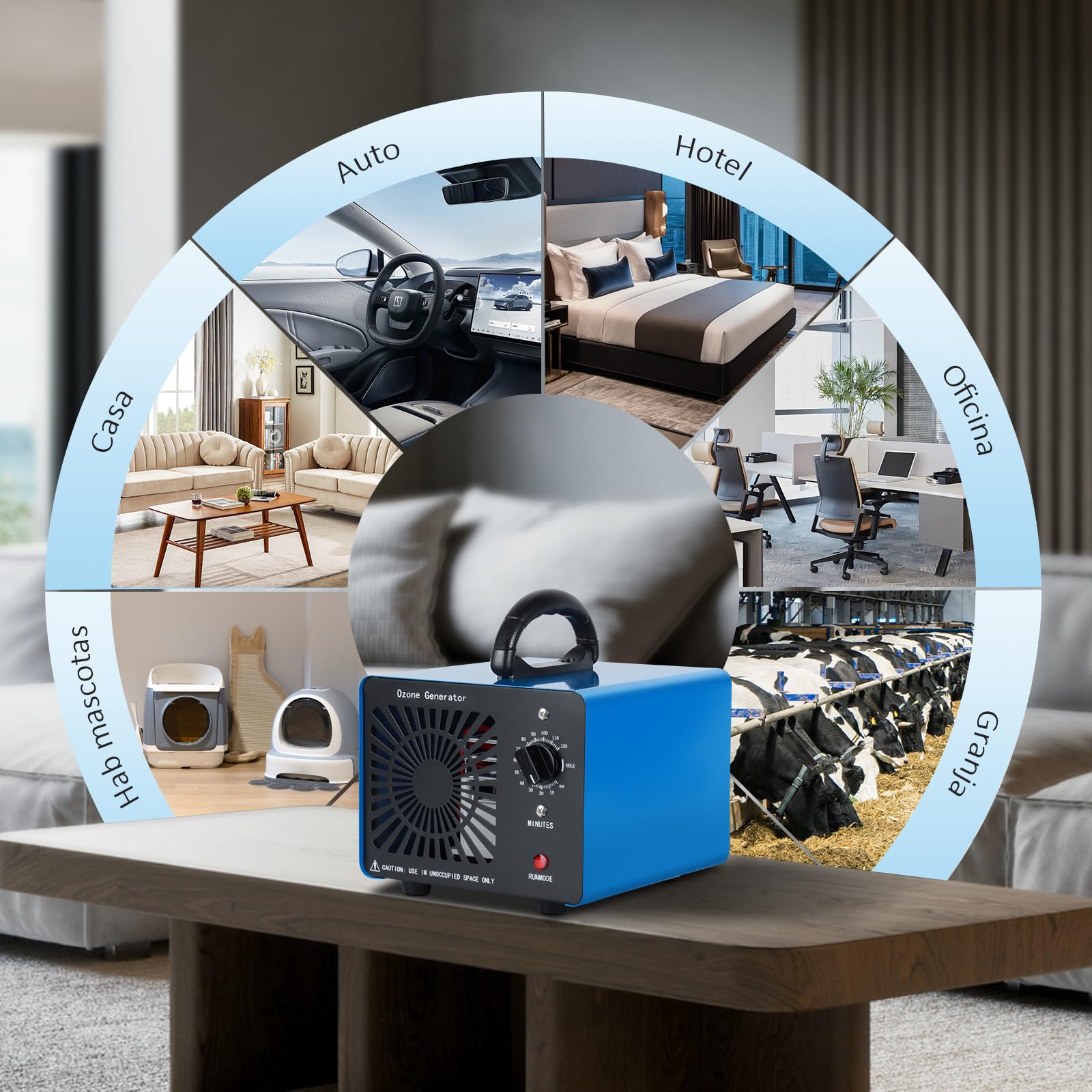 Generador de Ozono 75000mg/H, Maquina Ozono Hogar Purificador de Aire Hasta 400㎡, Profesional O3 Ozonizador con Temporizador de 120 Min para Hogar Coche Hotel