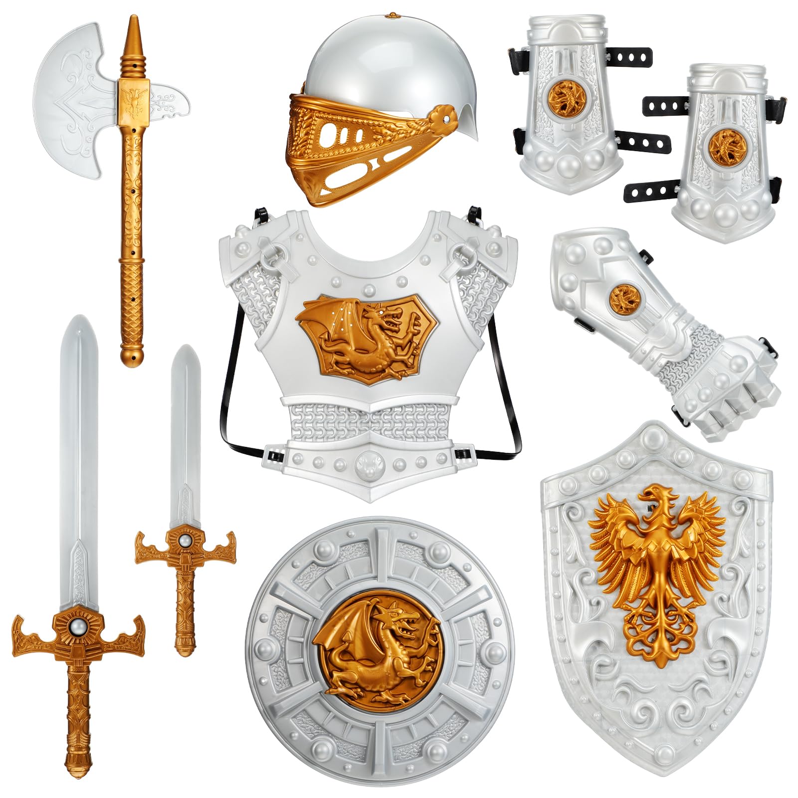 Ritterkostüm 1 Satz aus Kunststoff für Kinder, Cosplay Partykleidung | Ritterkostüme, Schwerter Requisite für Bühne und Rollenspiel, 1 Satz für Kinder