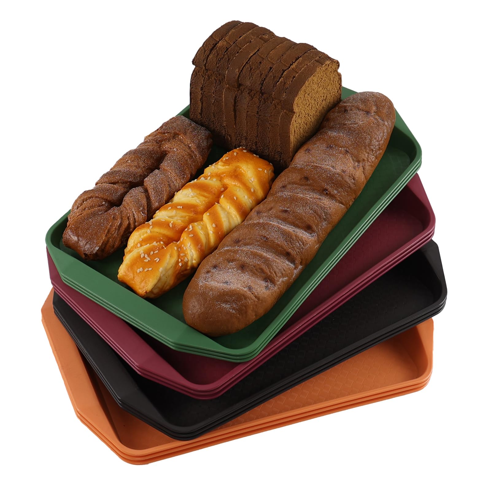 Plateau rectangulaire en plastique coloré empilable pour restauration et cafétéria
