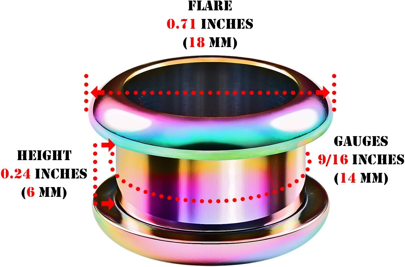 Pair of 316L Surgical Steel Rainbow Anodized Screw Fit Flesh Tunnels Piercing Jewelry Stretcher Ear Plugs Earring Lobe
