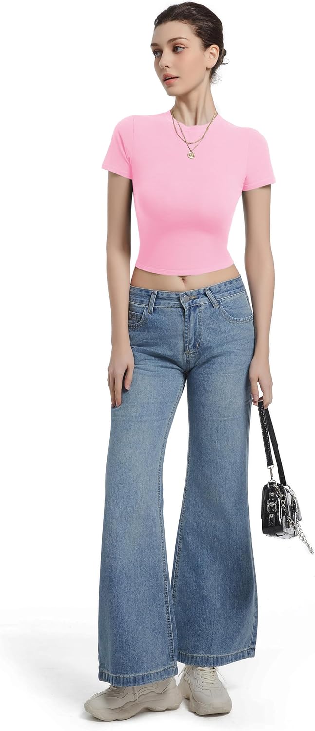 Crewneck Short Sleeve T Shirts for Women Fitted Basic TeesY2k Going Out Tops - Image 4