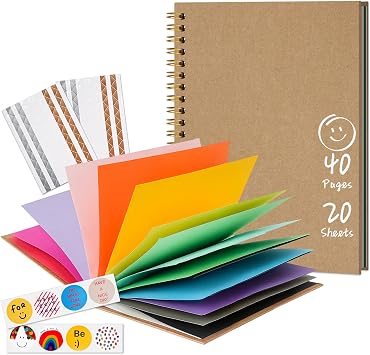 Kids Photo Album Scrapbook Supplies, 28X20.5 cm Colorful Pages Arts and Crafts Scrap Book, Creative Memory Journal for Drawing, Writing, Photo, Personalised picture Gifts for Boys and Girls, Khaki