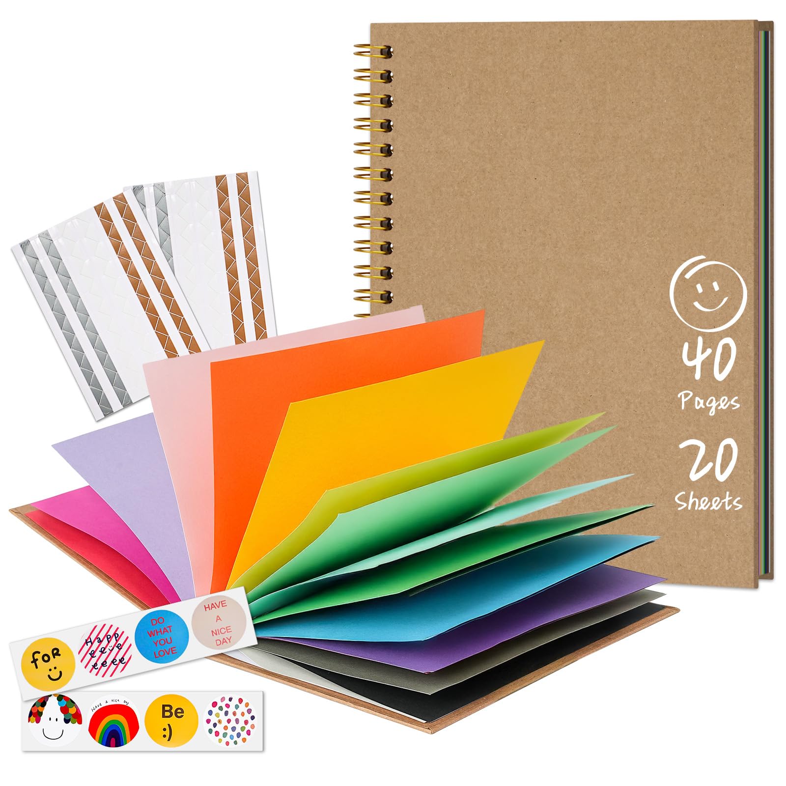 Kids Photo Album Scrapbook Supplies, 28X20.5 cm Colorful Pages Arts and Crafts Scrap Book, Creative Memory Journal for Drawing, Writing, Photo, Personalised picture Gifts for Boys and Girls, Khaki