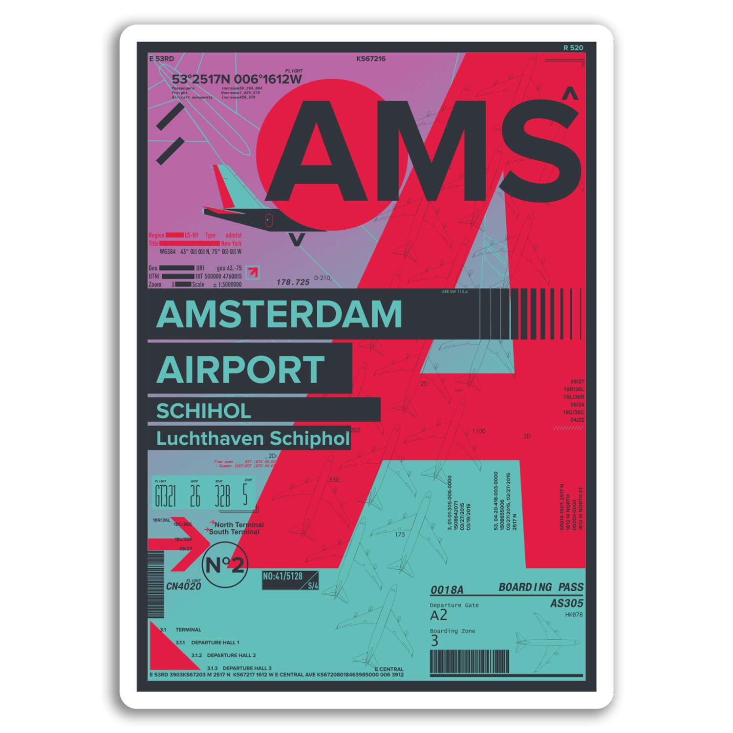 Destinationvinyl Multi 2 X 10Cm Amsterdam Airport Vinyl Stickers - Travel Sticker Laptop Luggage #17171 (10Cm Tall)